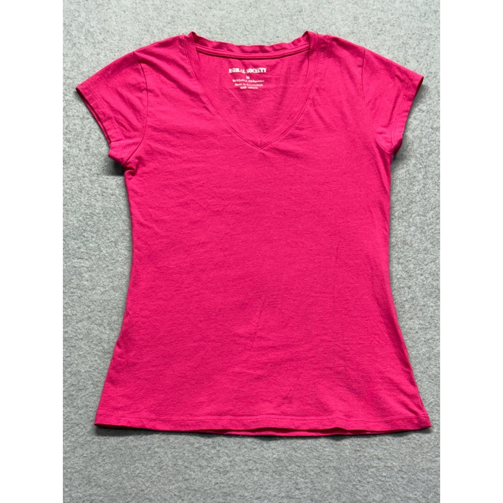 Moral Society Womens V-Neck Short Sleeve T-Shirt Pink‎ Cotton Blend Size M